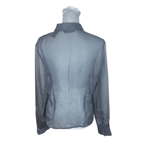 EXPRESS Gray Long Sleeve Fitted Polyester Chiffon Button-Up Shirt Blouse 11 /12 - Picture 4 of 8